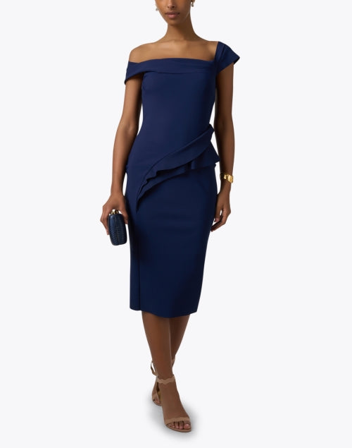Stylish Navy Asymmetrical One - Sleeve Yuzuki Dress for Events