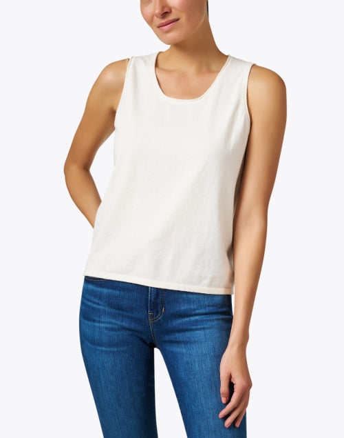 Lightweight White Cotton - Cashmere Blend Sleeveless Tank for Layering