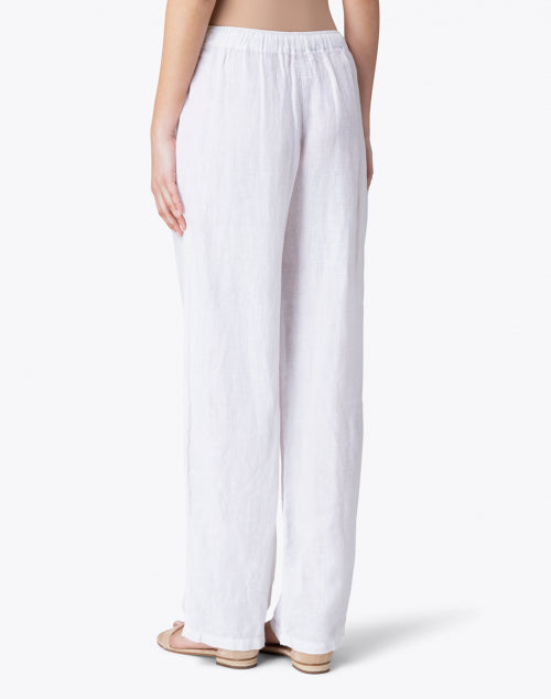 Breathable White European Linen Wide Leg Drawstring Casual Pants