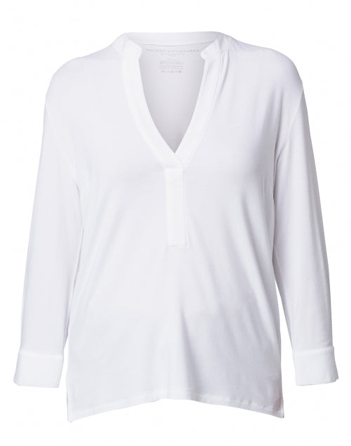 Relaxed White Viscose Stretch Henley Top for Everyday Wear