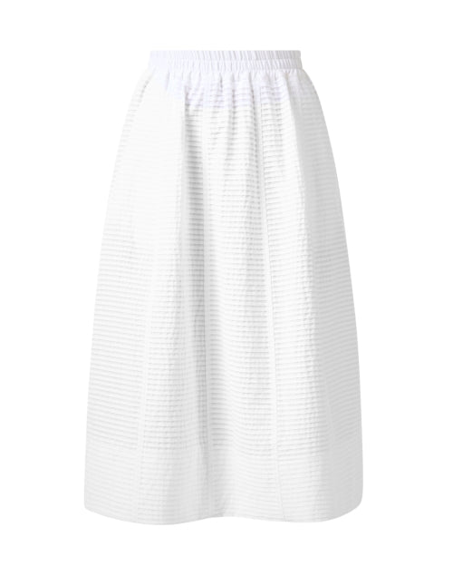 Stylish White Textured Elastic-Waist A-Line Cotton Midi Skirt