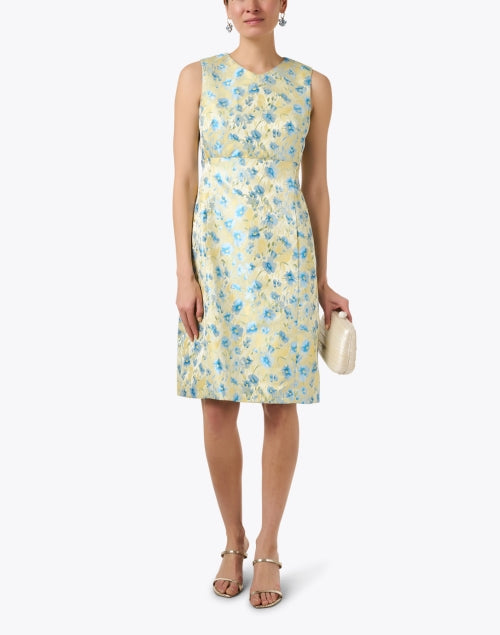 Stylish Yellow and Blue Floral Print Sheath Dress