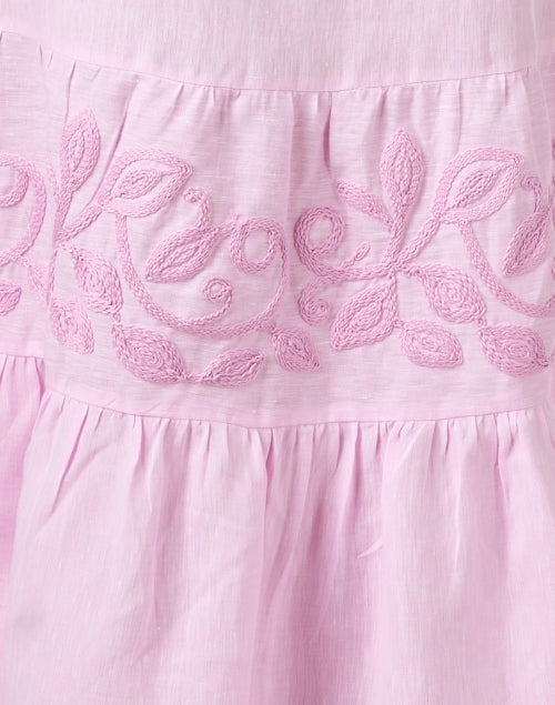 Pink Embroidered Women's Linen Summer Dress - Zena Style
