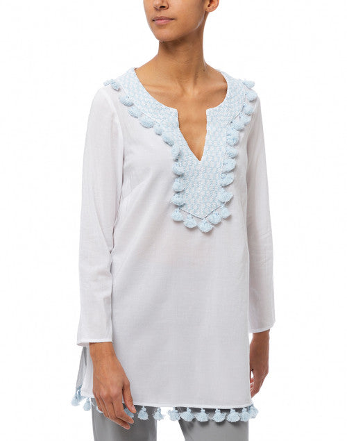Exquisite White Embroidered Cotton Blend Tunic Top for Effortless Style