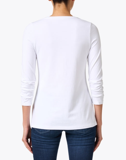 Versatile White Peruvian Pima Cotton Tee with Ruched Sleeves