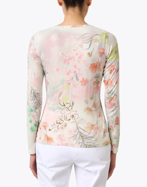Elegant White Cashmere Silk Sweater with Floral Prints
