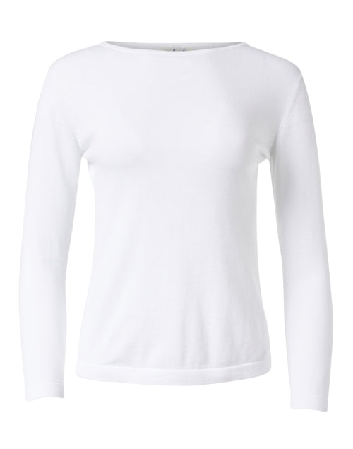 Soft White Pima Cotton Boatneck Semi - Relaxed Sweater