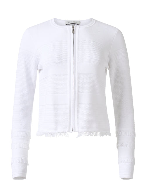 Stylish White Cotton Zip Jacket with Fringe Trim
