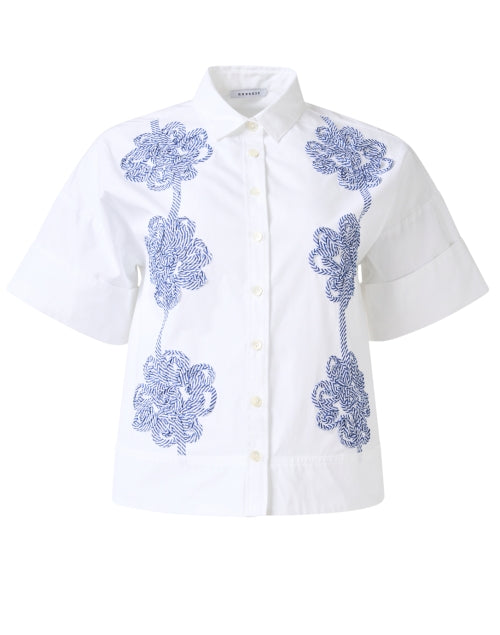 Oversized White Cotton Top with Floral Embroidery