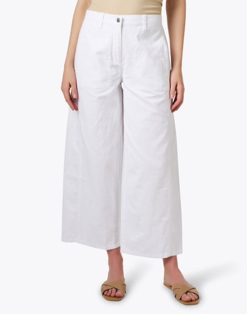 Eileen Fisher Women's White Stretch Wide Leg Ankle-Fit Pants
