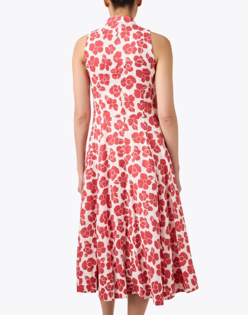 Stylish White and Crimson Floral Linen Women's Shirt Dress for Casual Outings