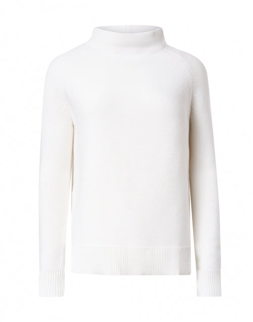 Stylish White Cotton Garter Stitch Mock Neck Long Sleeve Sweater