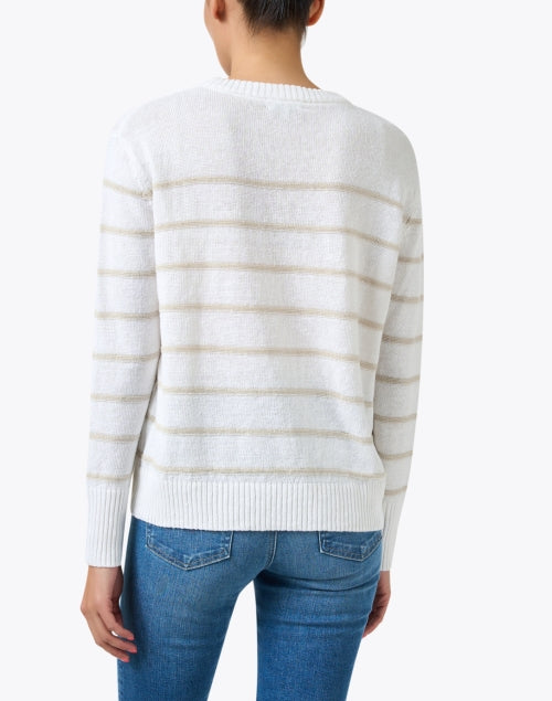 Stylish White and Beige Striped Men's and Women's Linen Sweater for Transitional Seasons