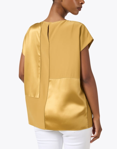 Stylish Yellow 100% Silk Interlocking Block Panel Women's Blouse