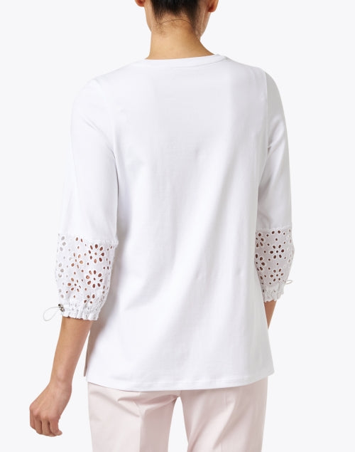 Stretch Pima Cotton White Top with Eyelet Cuff Details