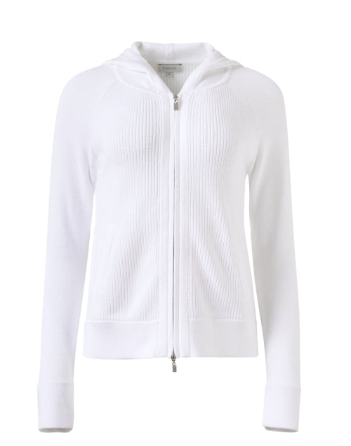 Casual White Cotton Zip-up Hooded Jacket for Relaxed Wear