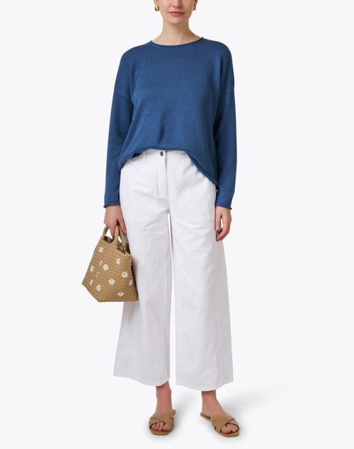 Eileen Fisher Women's White Stretch Wide Leg Ankle-Fit Pants