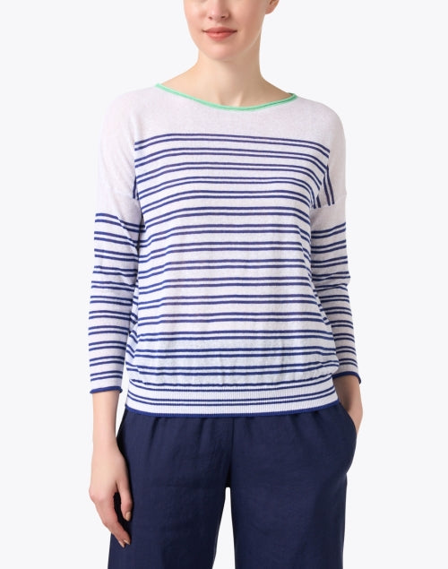 Elliot Lauren Lightweight Linen Blend White and Navy Striped Sweater for Transitional Season