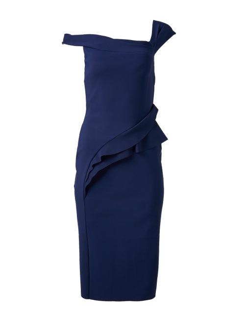 Stylish Navy Asymmetrical One - Sleeve Yuzuki Dress for Events