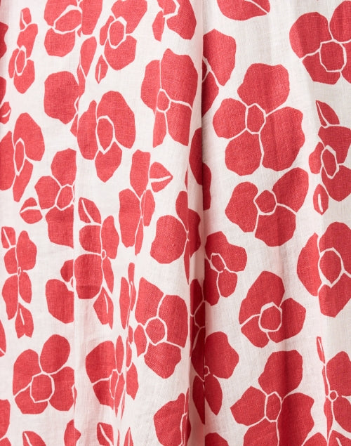 Stylish White and Crimson Floral Linen Women's Shirt Dress for Casual Outings