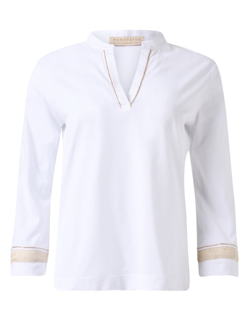 Stylish White Cotton Trimmed Women's Top
