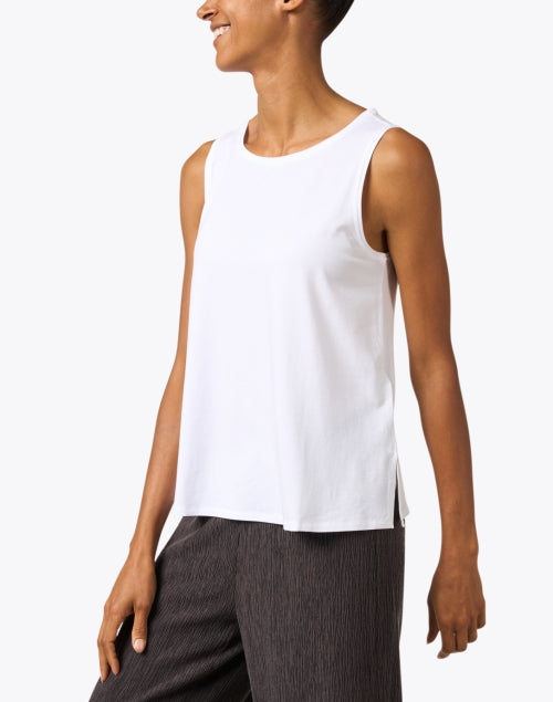 Eileen Fisher Women's White Stretchy Jersey Knit Sleeveless Tank Top