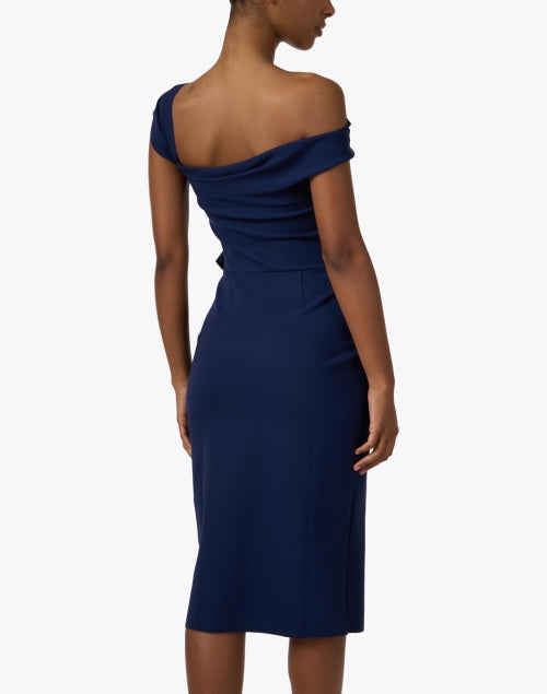 Stylish Navy Asymmetrical One - Sleeve Yuzuki Dress for Events