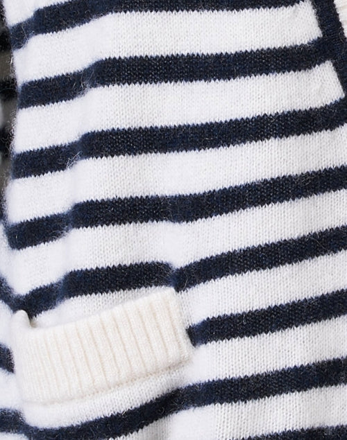 Stylish White and Navy Blue Striped Women's Cashmere Knit Cardigan Sweater