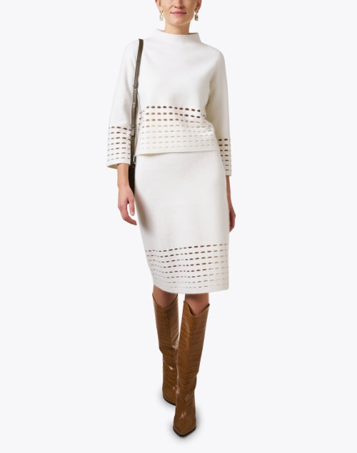 Elegant White Cut - Out Midi Cashmere Pull - On Skirt