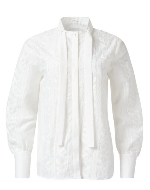 Exquisitely Embroidered Women's White Cotton-Silk Blend Blouse