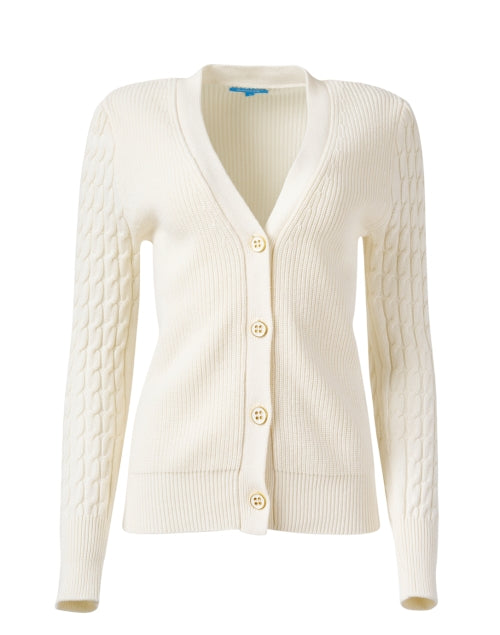 Luxurious White Cotton - Cashmere Blend Cable - Knit Cardigan
