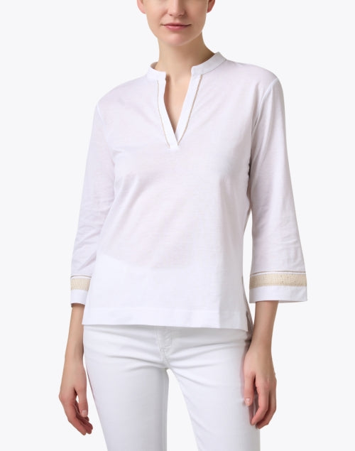 Stylish White Cotton Trimmed Women's Top