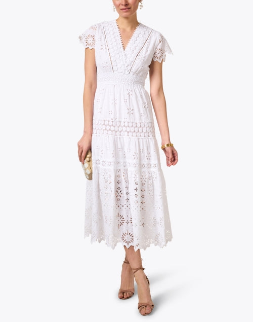 Stylish White Cotton Eyelet Dress with Intricate Embroidery