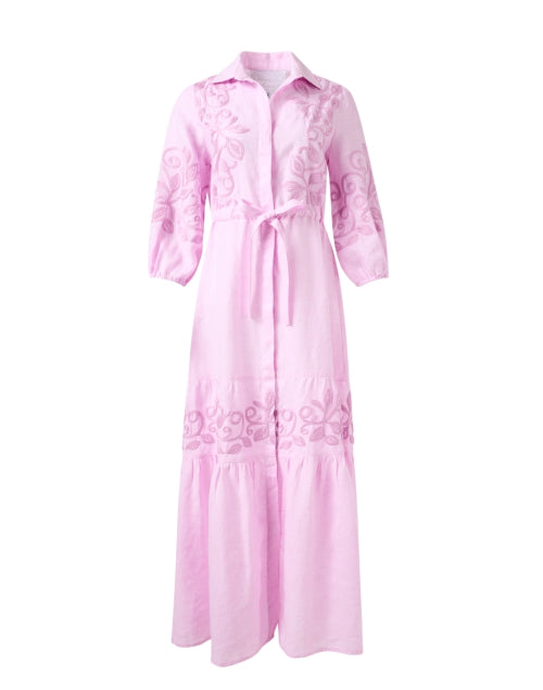 Pink Embroidered Women's Linen Summer Dress - Zena Style