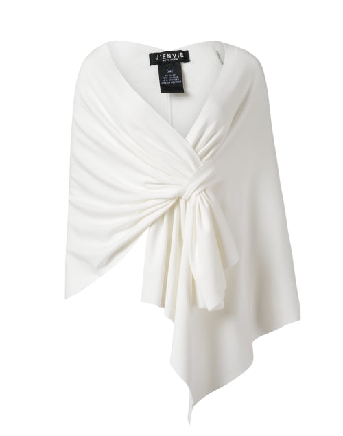 Stylish White Knit Wrap with Tab Closure for Cooler Weather