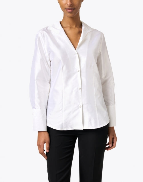 Exquisite Incandescent White Silk Button - Up Collared Blouse