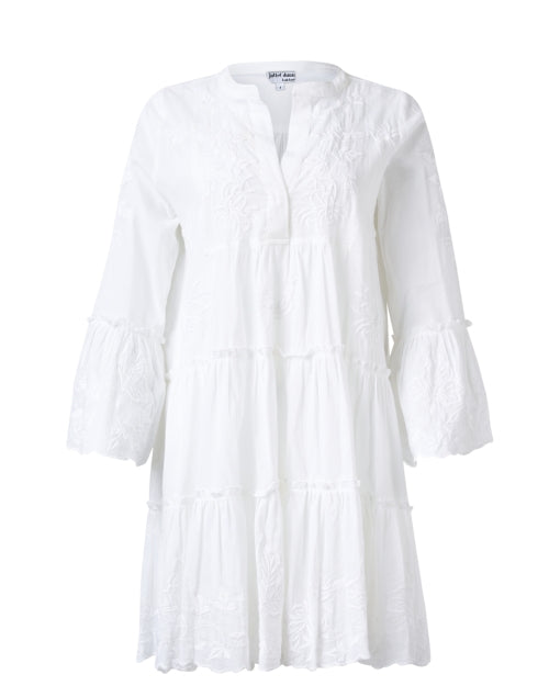 Stylish White Embroidered Cotton Women's Tunic Dress