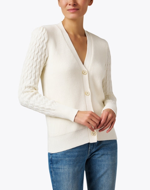 Luxurious White Cotton - Cashmere Blend Cable - Knit Cardigan