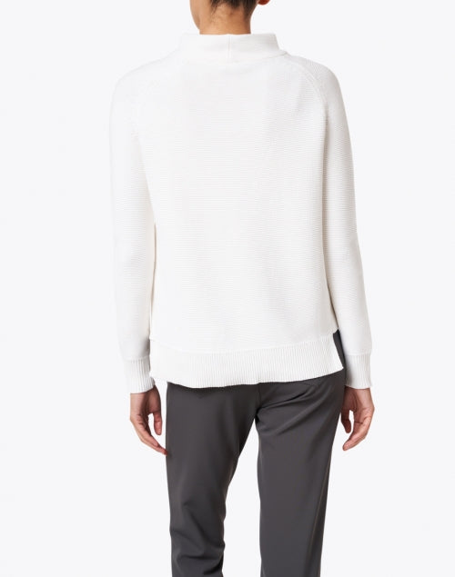 Stylish White Cotton Garter Stitch Mock Neck Long Sleeve Sweater