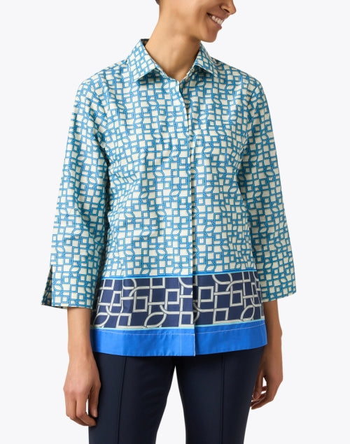 Stylish Xena Blue Geometric Print Women's Cotton Top for Fashionable Wear