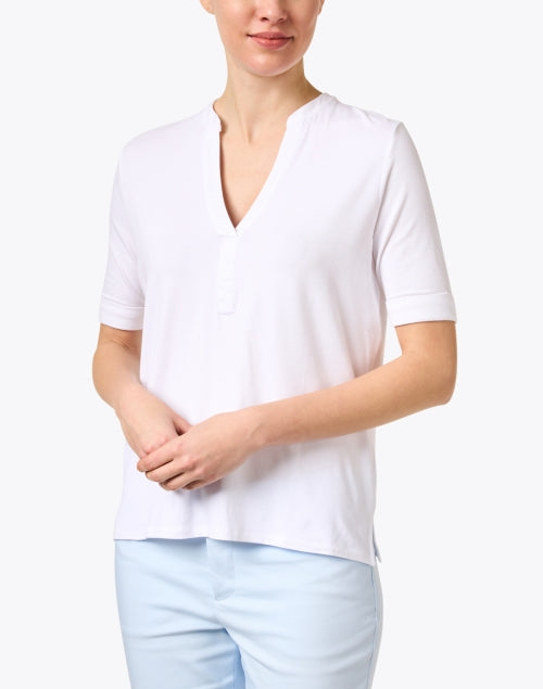 Luxurious White Henley Top with Soft Touch Fabric