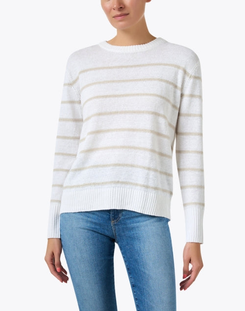 Stylish White and Beige Striped Men's and Women's Linen Sweater for Transitional Seasons