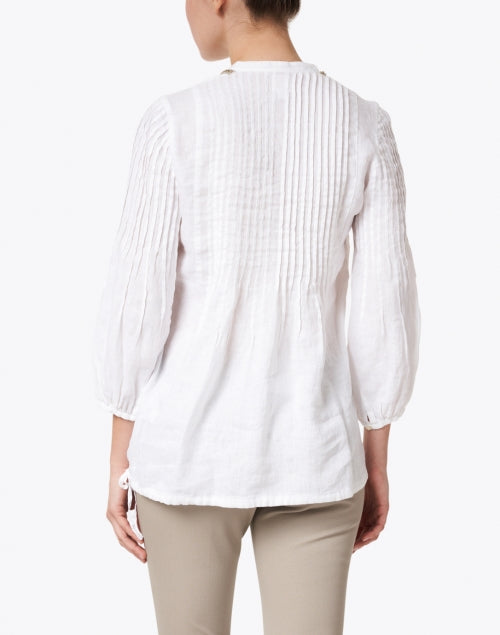 Crisp White Beaded Embellished Relaxed-Fit Pintucked Linen Shirt