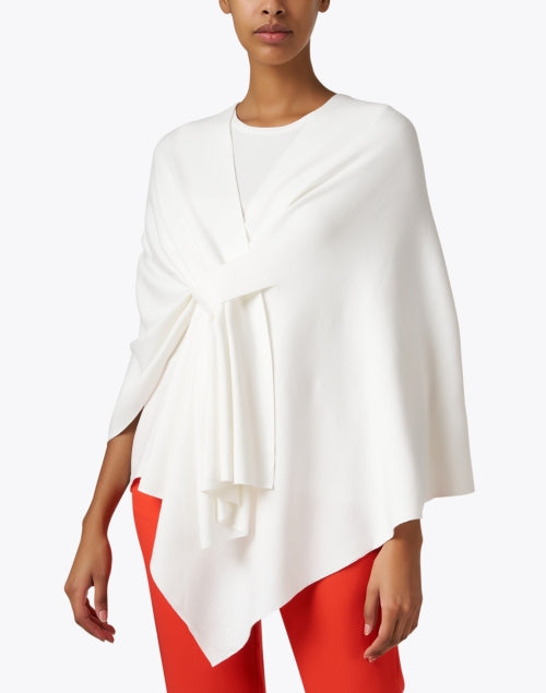 Stylish White Knit Wrap with Tab Closure for Cooler Weather