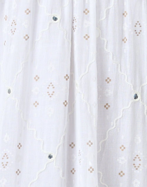 Feminine White Cotton Dress with Mosaic Embroidered Design