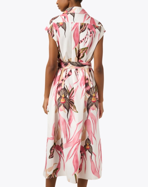 Stylish Women's White and Blush Floral Leaf Print Shirt Dress
