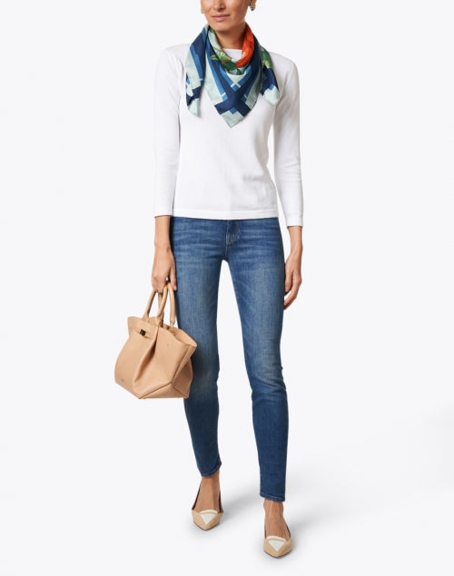 Soft White Pima Cotton Boatneck Semi - Relaxed Sweater