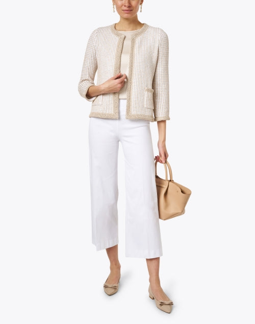Stylish White Cropped Wide-Leg Technological Stretch Poly-Spandex Blend Women's Trousers