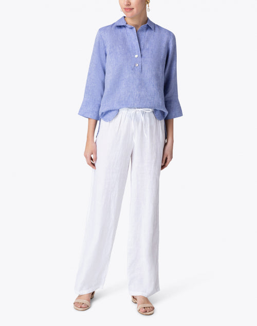 Breathable White European Linen Wide Leg Drawstring Casual Pants