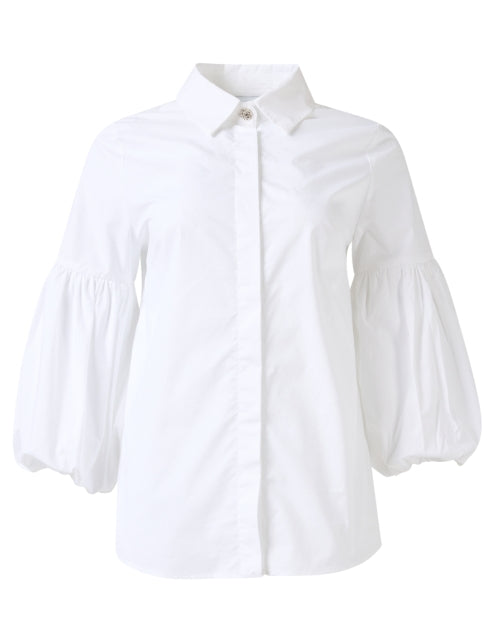 Elegant White Cotton Lantern - Sleeved Blouse